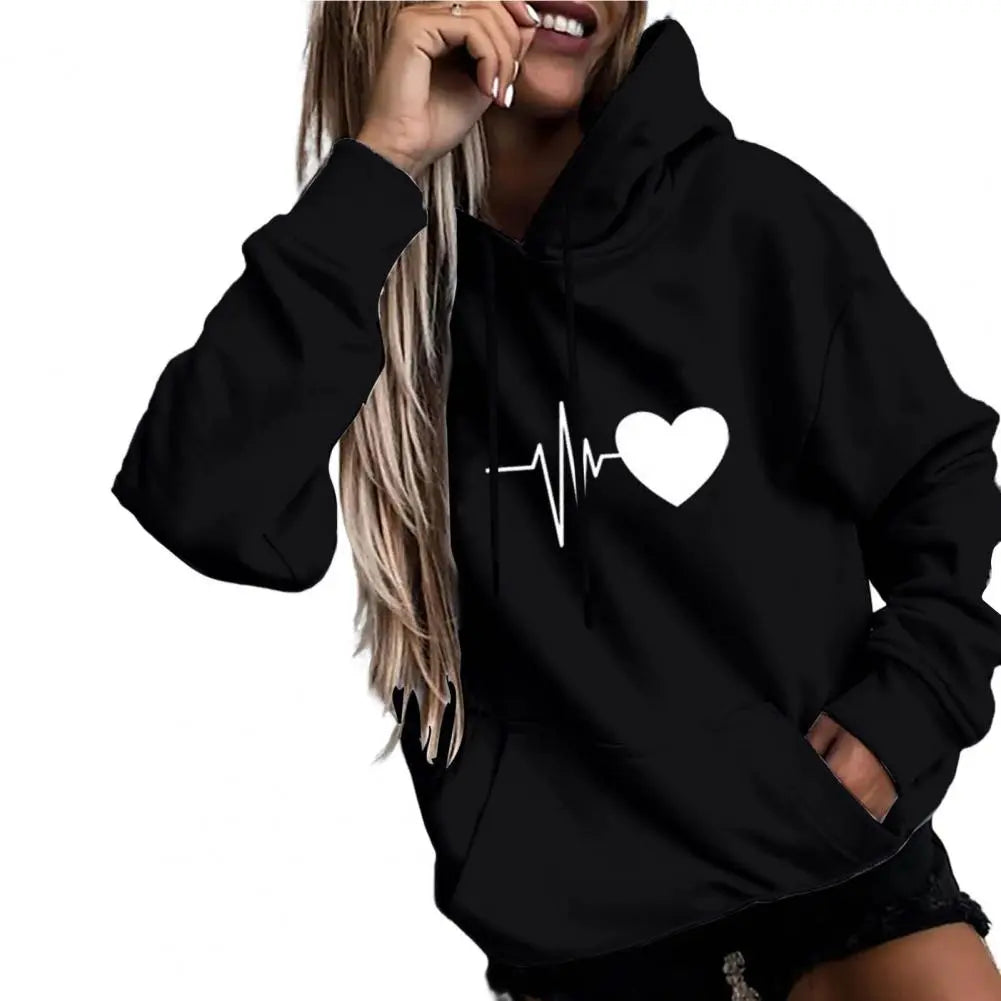 Dropshipping!! New Arrival Women Hoodie Drawstring Warm Pullover Heart Print Spring Hoodie LANFUBEISI