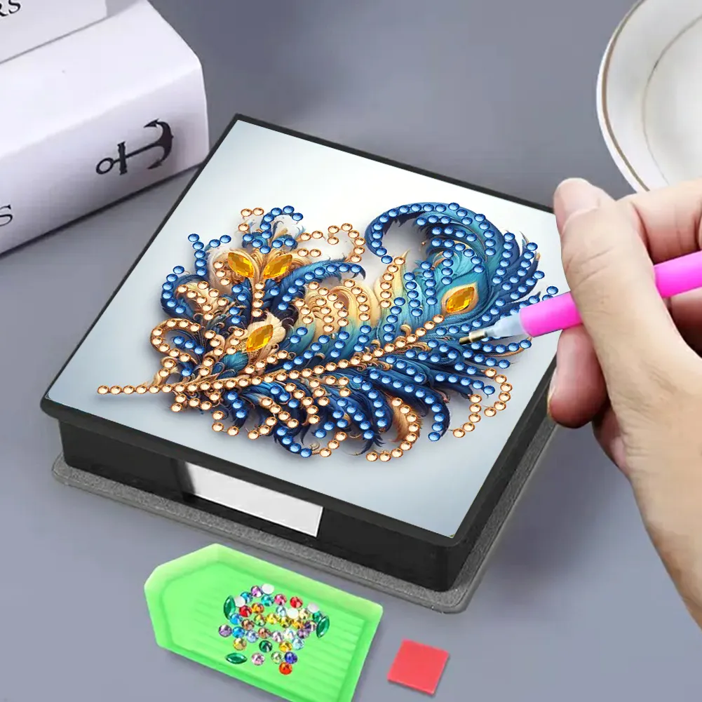 Feathers PU Diamond Painting Notecard Box 5D DIY Diamond Art Note Box
