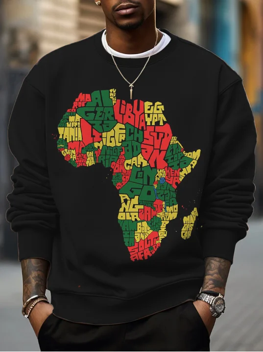 Men's Black History Juneteenth African Continent Printed Casual Sweatshirt