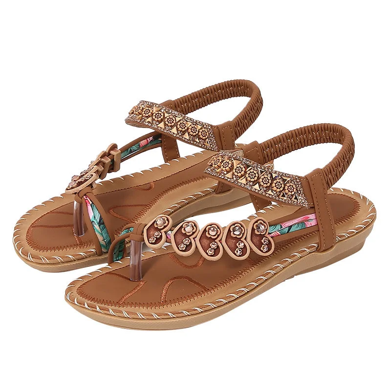 Ladies' Bohemian Rhinestone Flat Toe Sandals