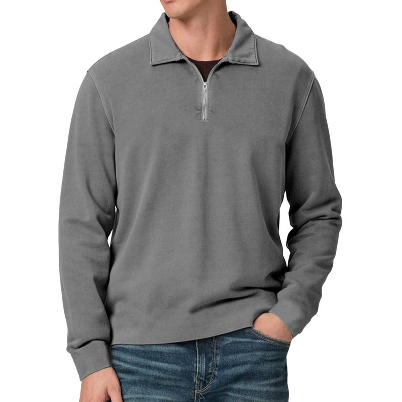 Men's Solid Color Zipper Lapel Long Sleeve Sweatshirt 09931559Y
