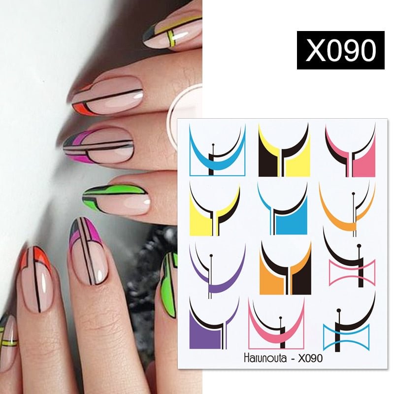 Harunouta Geometrics Line Water Decals Stickers Flower Leaves Tropical Plants Slider For Nails Spring Summer Nail Art Decoration