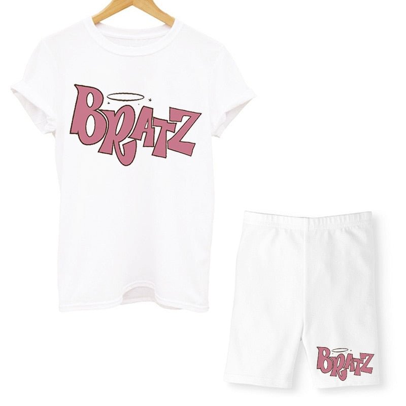 Summer Two Piece Set Bratz T Shirts And Shorts Women Suit Short Sleeve O-neck Casual Joggers Biker Pants Sexy Outfit For Female