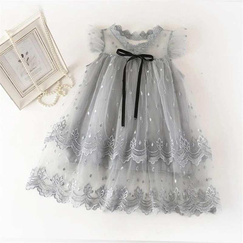 2021 Summer New Girls Dress Flower Embroidery Birthday Party Dresses 3-8 Years Old Kids Girl Princess Prom Gowns Event Frocks