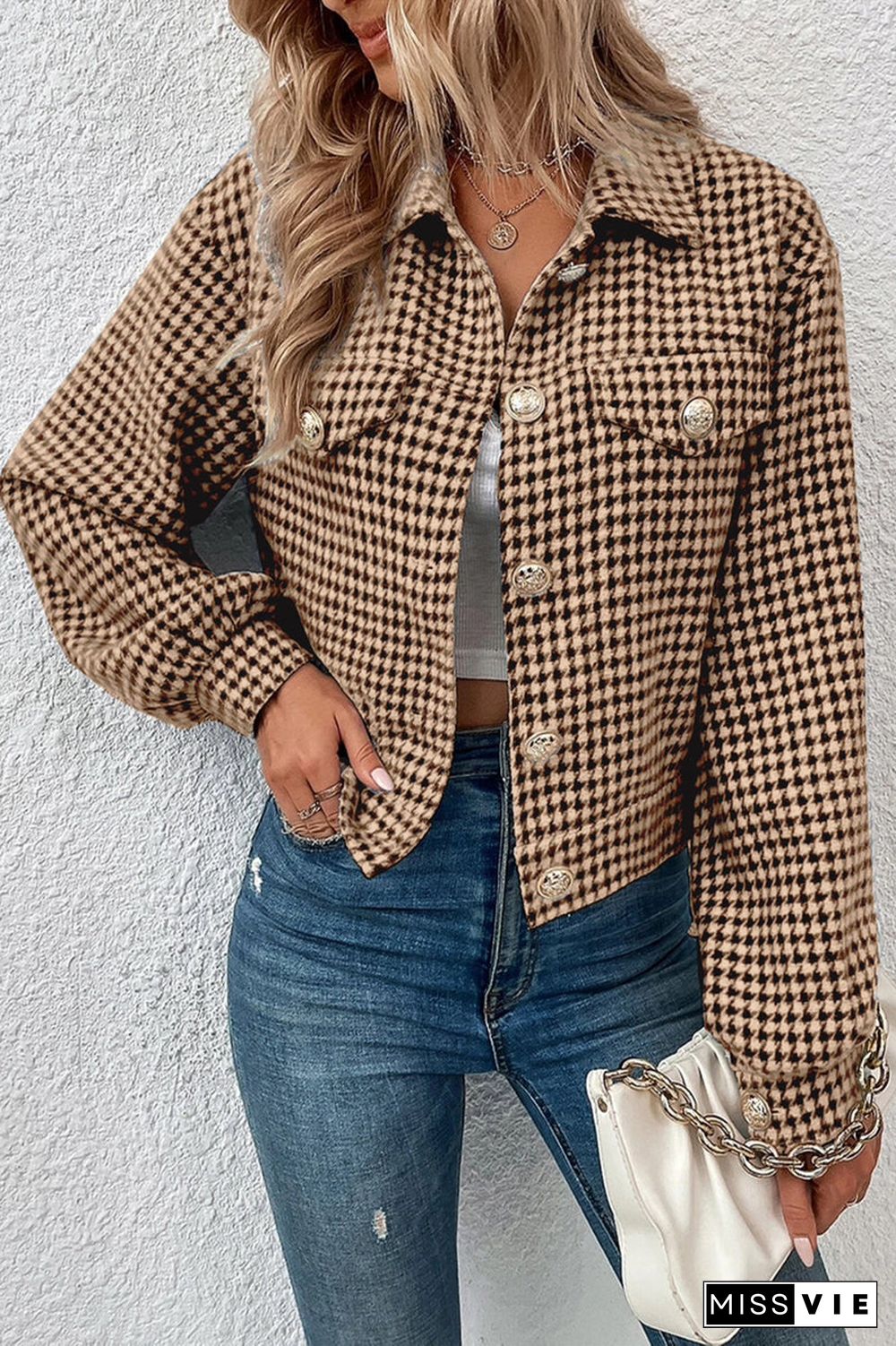 Casual Plaid Buttons Turndown Collar Outerwear