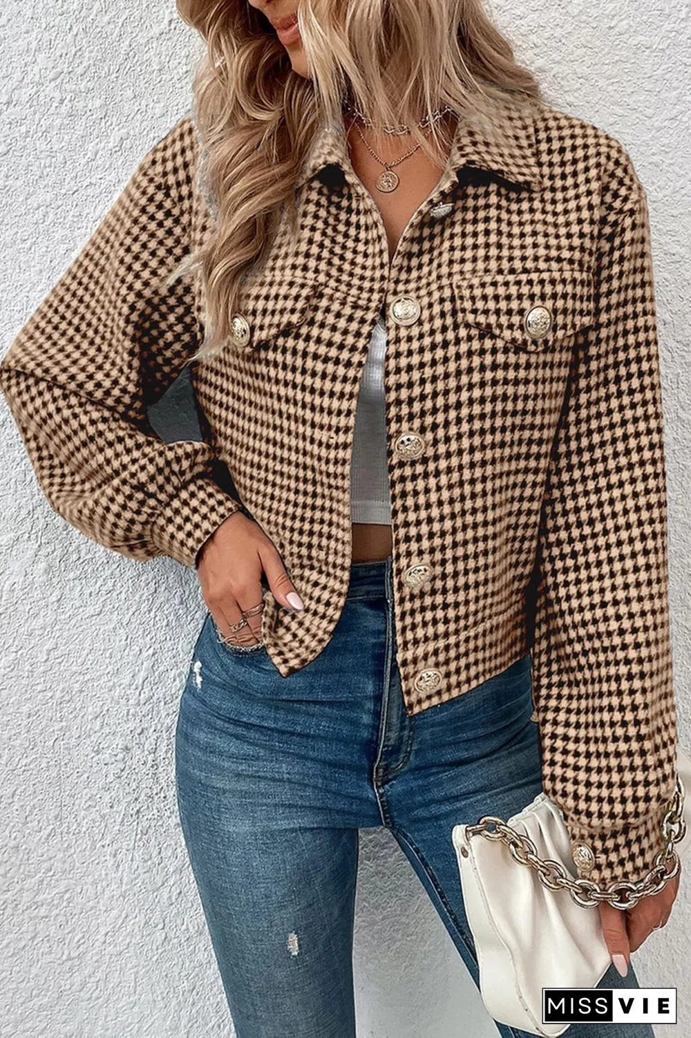 Casual Plaid Buttons Turndown Collar Outerwear