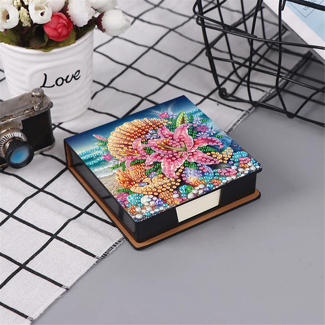 5D Flower DIY PU Diamond Painting Notecard Box with 160 Sheets Paper Note Holder
