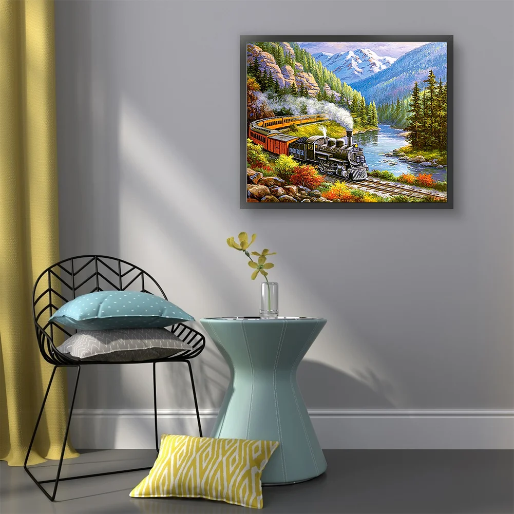 Full Embroidery cotton Thread (11CT) (Printed) Train Cross Stitch Artwork