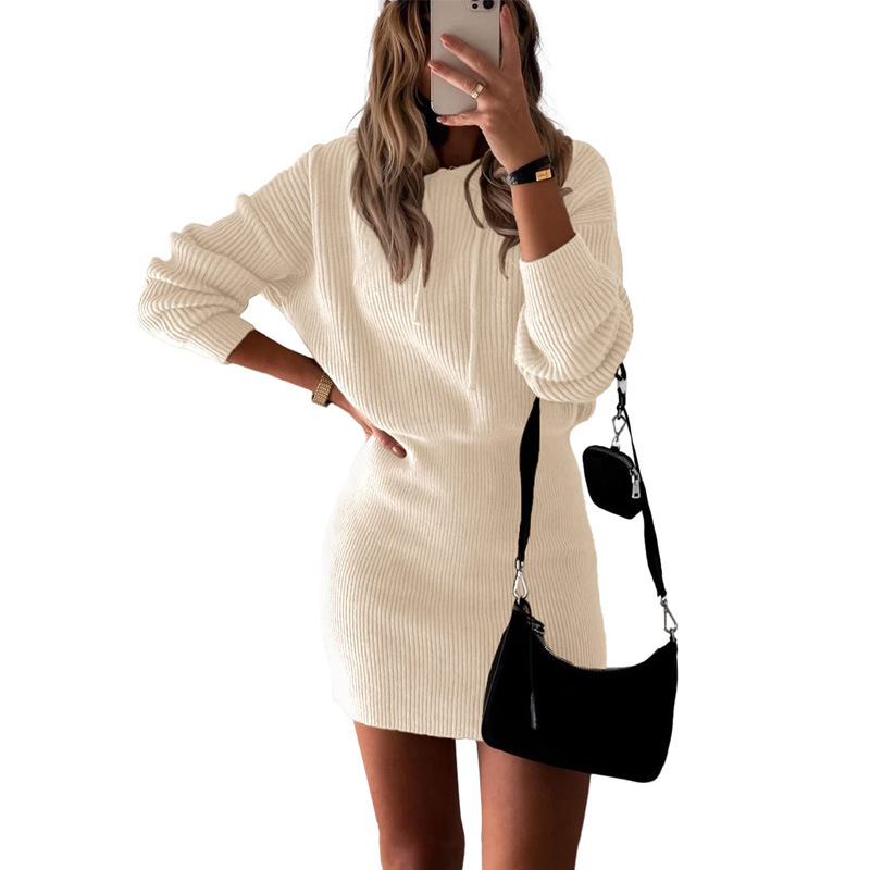 Mature Women Solid Pullover Knitted Mini Dress