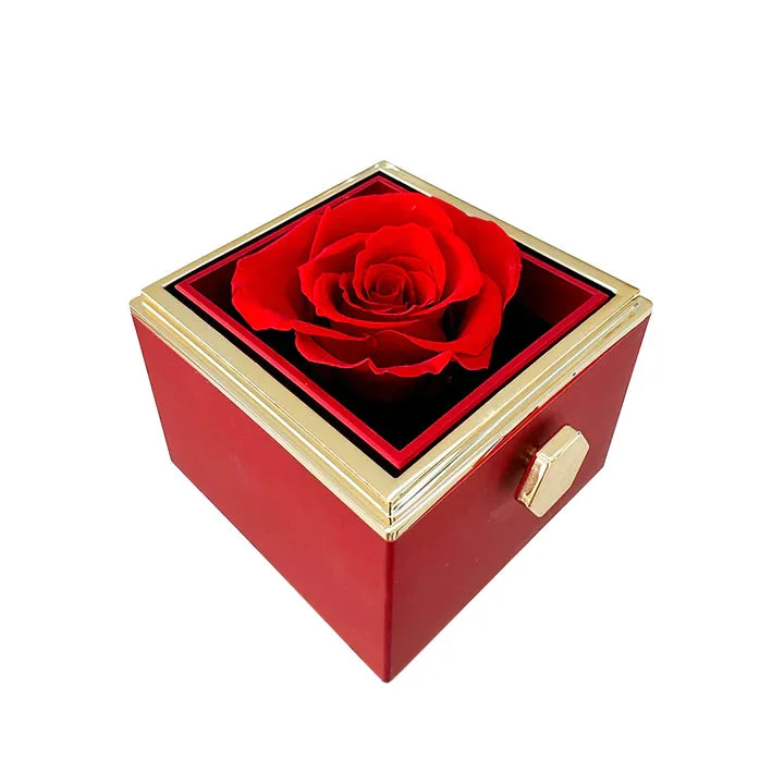 ETERNALLY PRESERVED ROTATING ROSE BOX - W/ ENGRAVED HEART NECKLACE