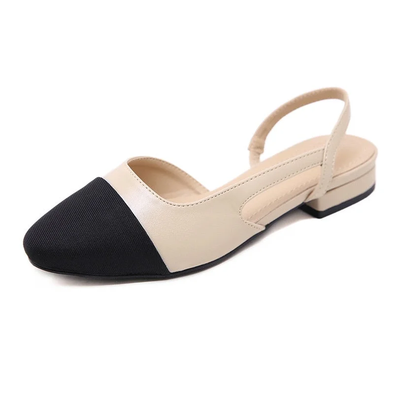 Comemore 2021 Summer Sandals Women Slingbacks High Heels Fashion Low Thick Medium Heel Shoes Leather Elegant Pumps Ladies Luxury