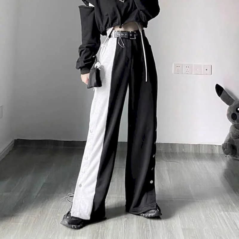 Gothic Punk Wide Leg Pants Women 2021  High Waist Drape Contrast Stitching Straight Casual Sports Beam Pants Korean Style