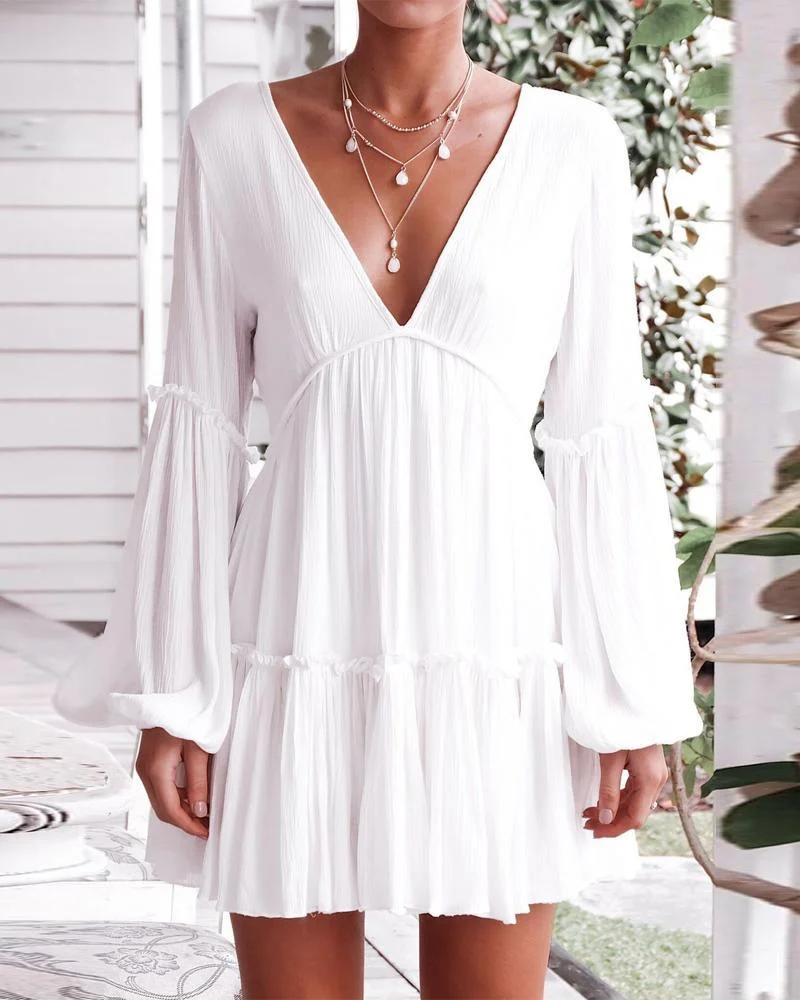 Brownm V Sexy Long Sleeve Lantern Dresses
