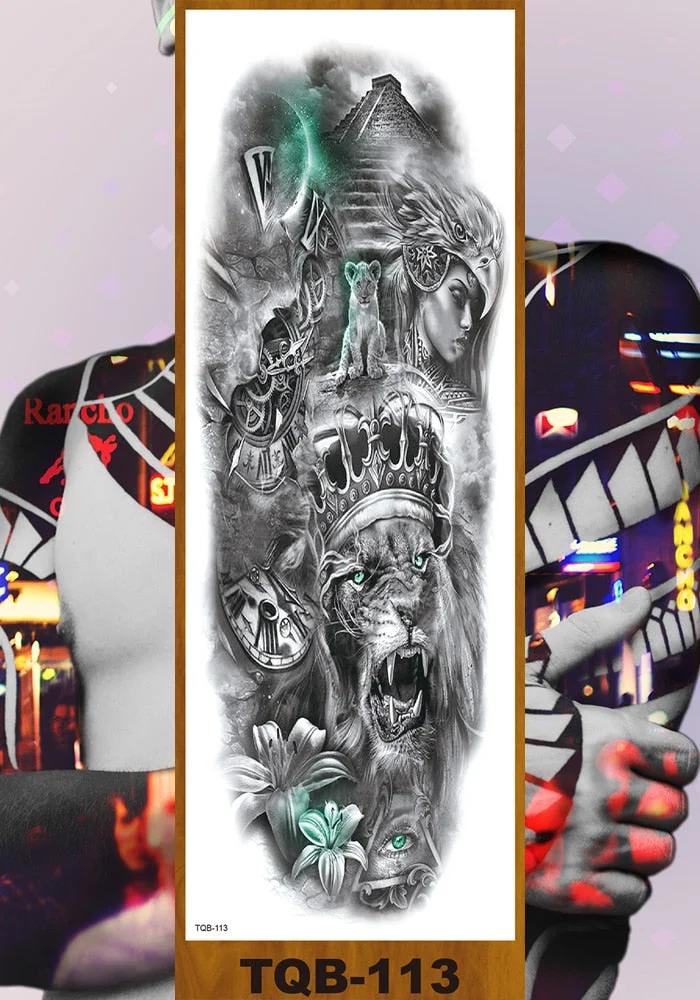 Full Flower Arm Temporary Tattoo Sticker Man Woman Body Leg Art Fake Tatoo Beauty & Snake Bear Owl Fox Mermaid Egypt Queen Sexy