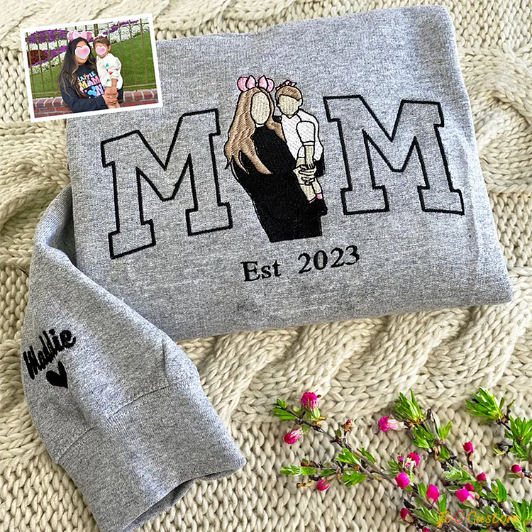 TOSCUSTOM™ Mama Custom Sweatshirt​ Mama and Me Photo Embroidered Sweatshirts