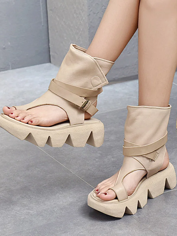 Urban Solid Color Buckle Gladiator Sandals Platform Shoes