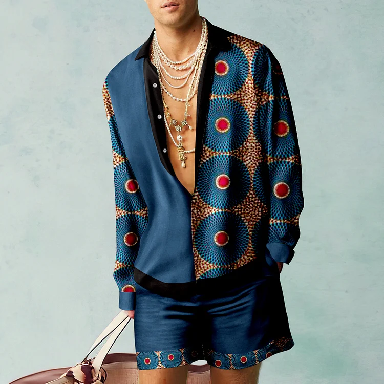 BrosWear African Geometric Circle Mosaic Shirt And Shorts Co-Ord