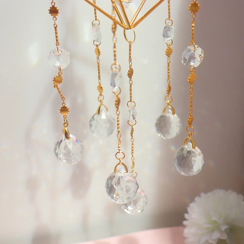 Metal Rainbow Collection Hanging Hexagon Moon Crystal Prisms Wind Chimes