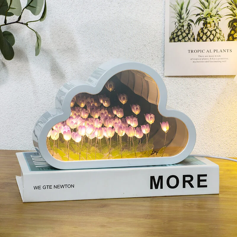 Handcrafted DIY Cloud Tulips Mirror LED Night Light For Gift USB plug Plug-In Tulips Lamp