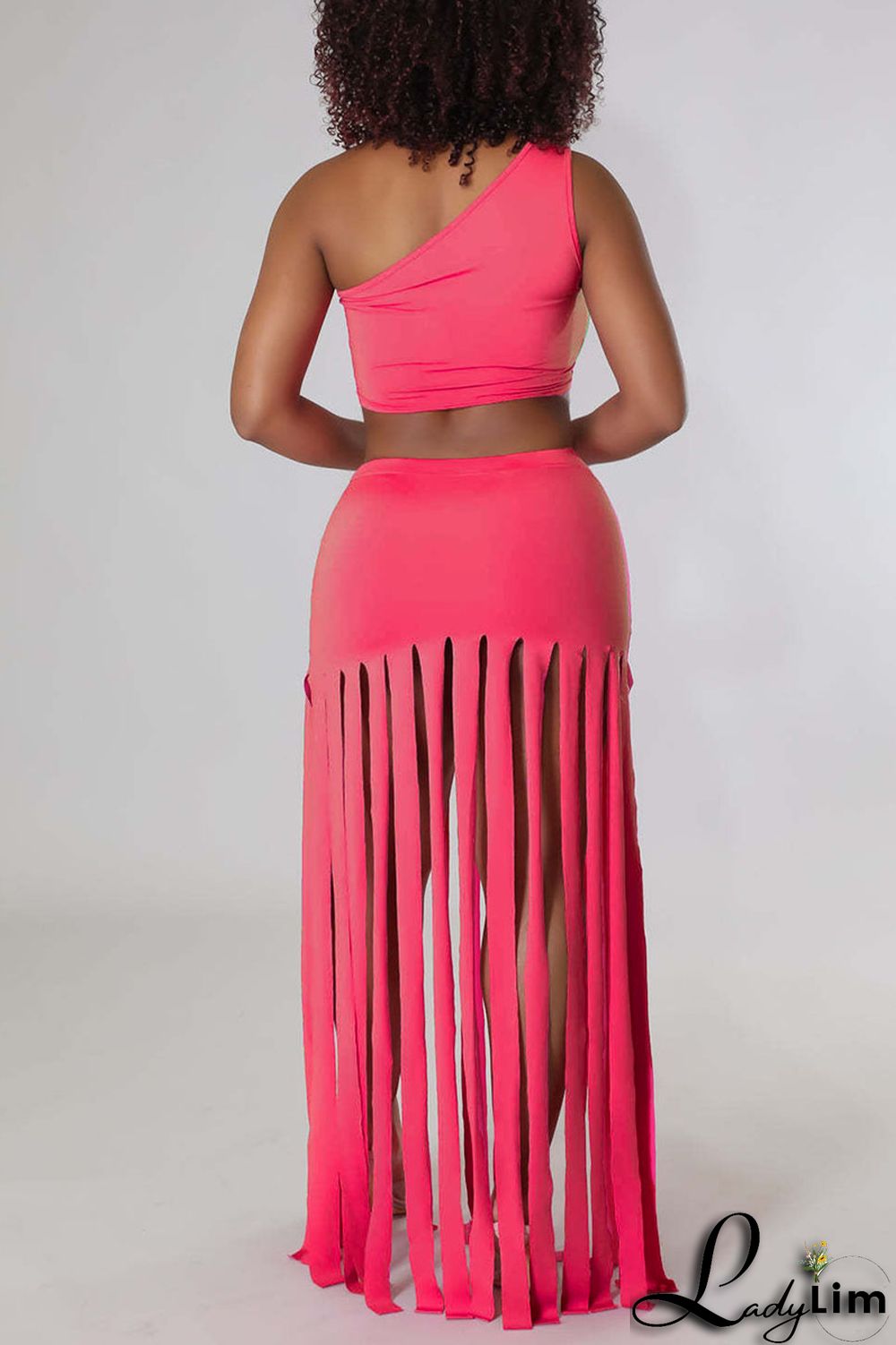 Black Sexy Solid Tassel Patchwork Oblique Collar Two Pieces