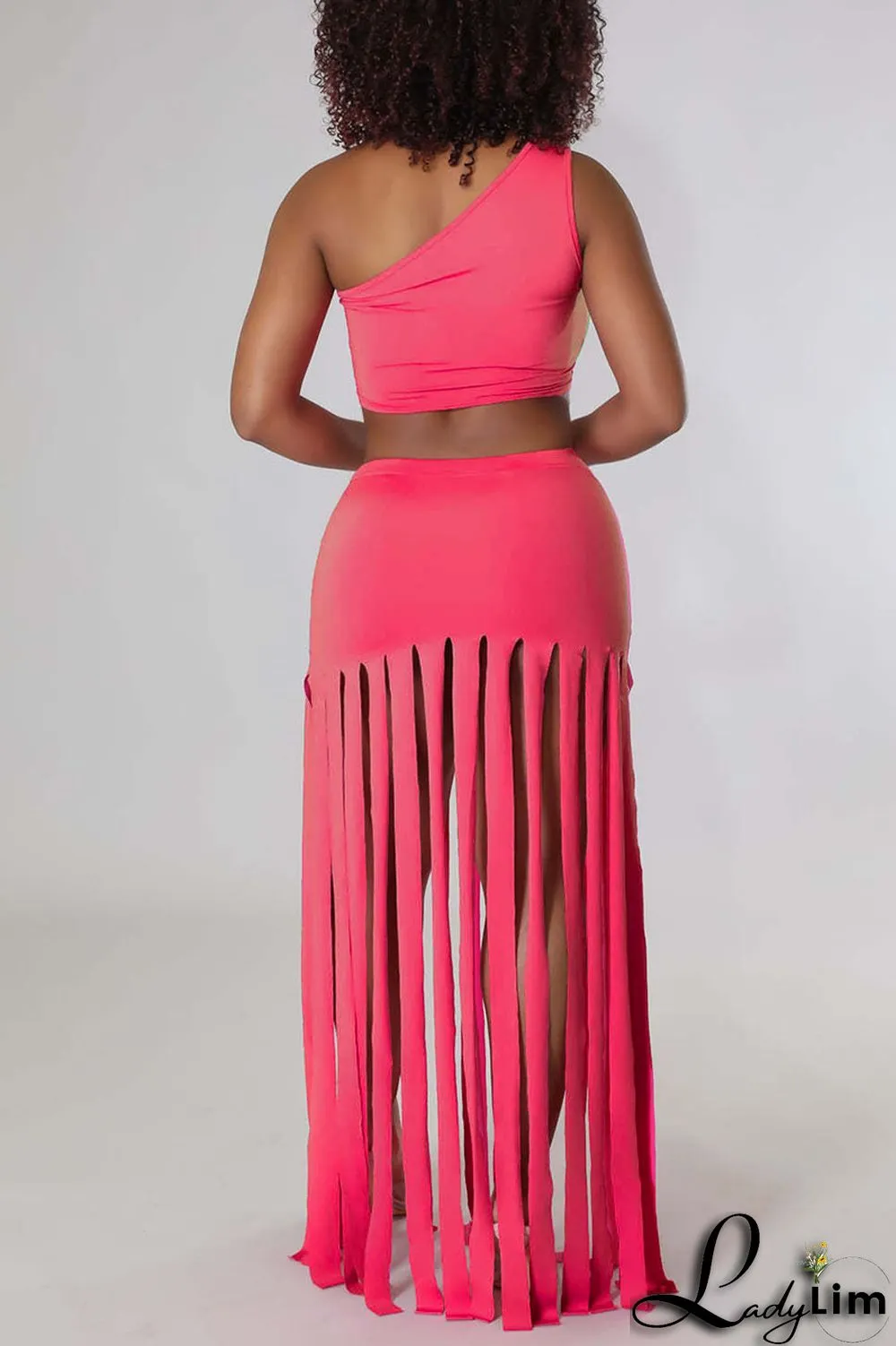 Black Sexy Solid Tassel Patchwork Oblique Collar Two Pieces