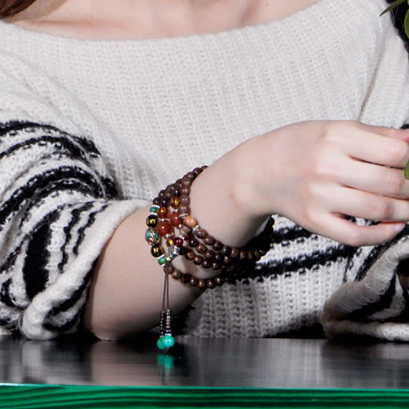 Agarwood Red Agate 108 Mala Beads Vietnam Hoi An Peace Strength Bracelet