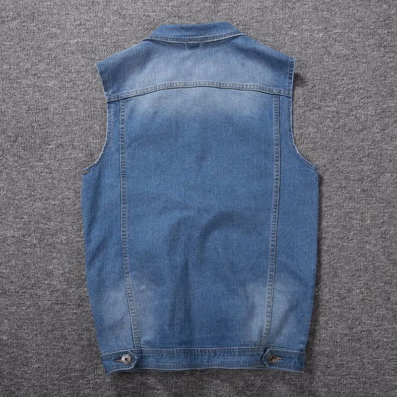 Oocharger Size Brand Clothing Elastic Denim Vest 2023 New Men's Sleeveless Jeans Jackets Male Vintage Casual Vest Man Waistcoat 8XL