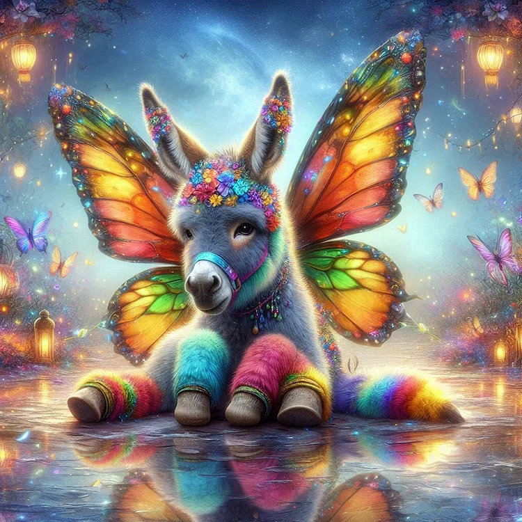 Colorful Feather Butterfly Donkey 40*40CM (Canvas) Full Round Drill Diamond Painting gbfke