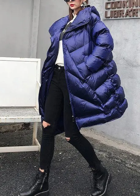 Elegant plus size clothing winter coats blue hooded zippered women parka