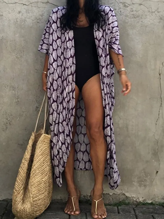 Women's Casual Leaf Printed Cotton Beach Blouse