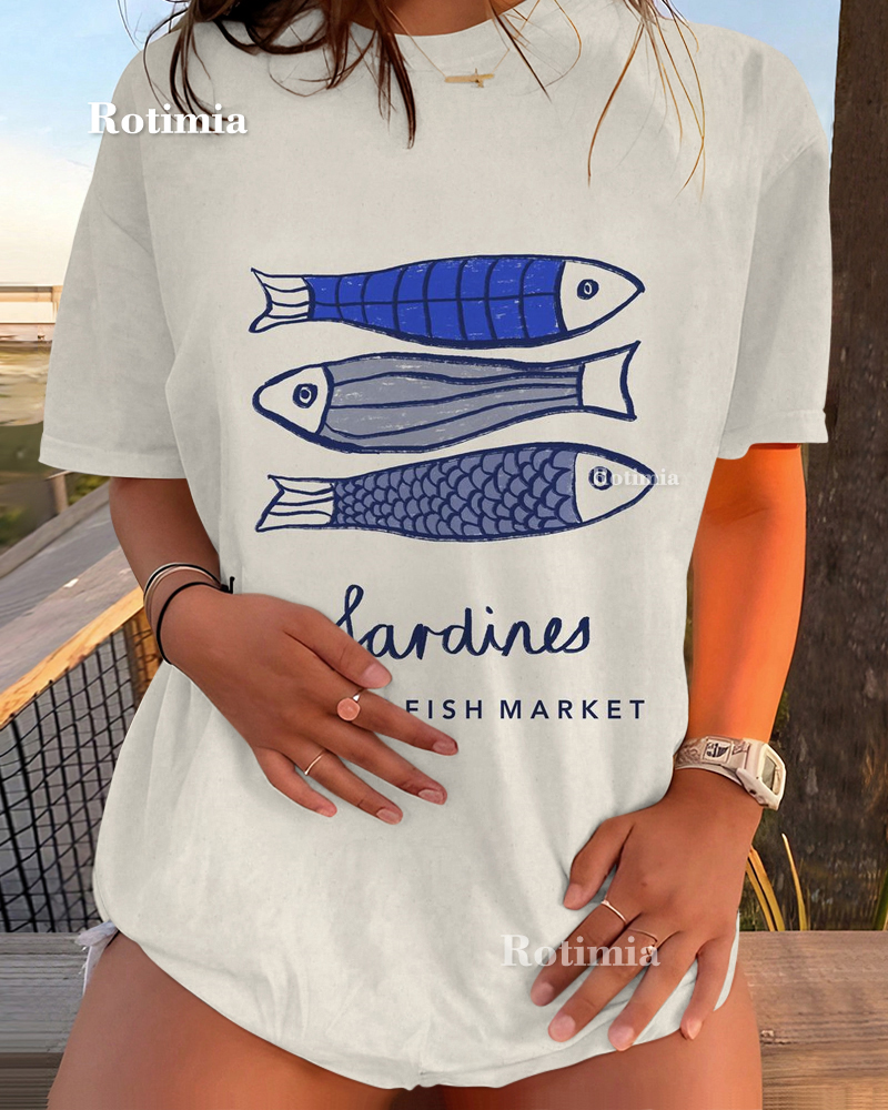 Sardine-Print Short-Sleeve Tee