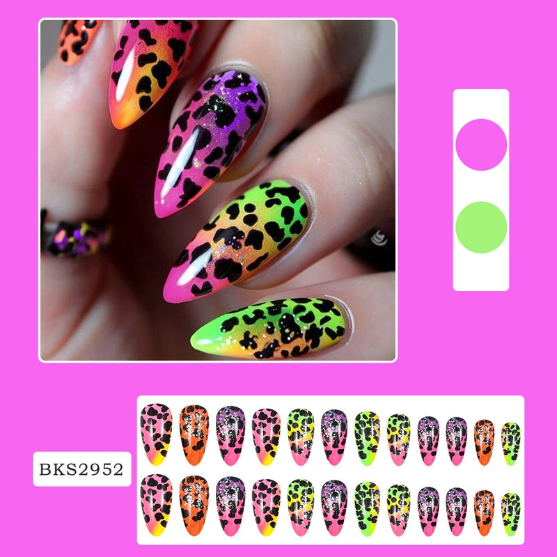 Retro Solid Color Star Starry Sky Leopard PVC Press-on Nails 1 Set