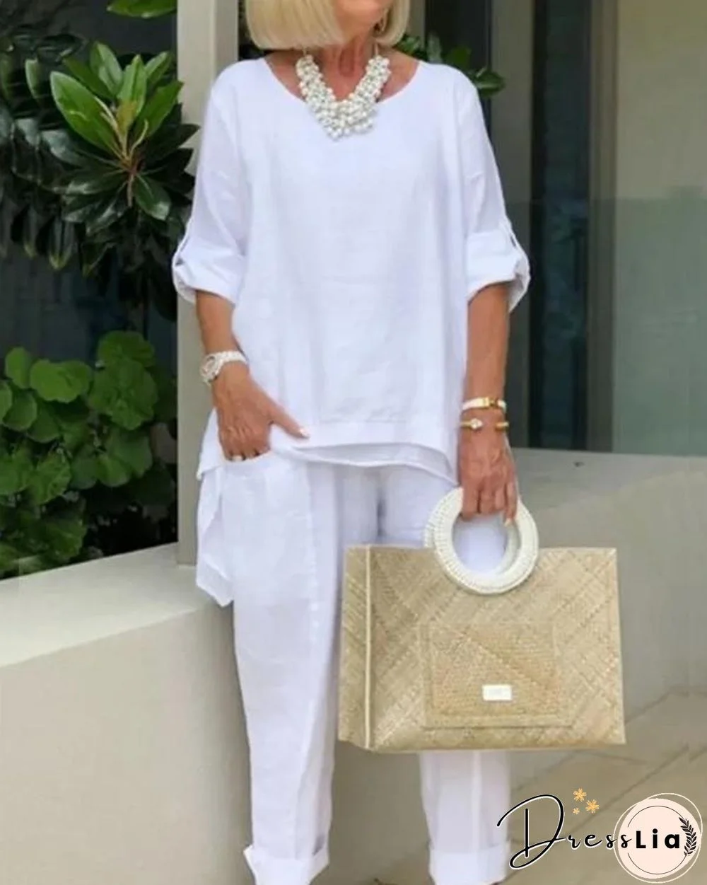 Casual Feel Cotton Top & Pants Set