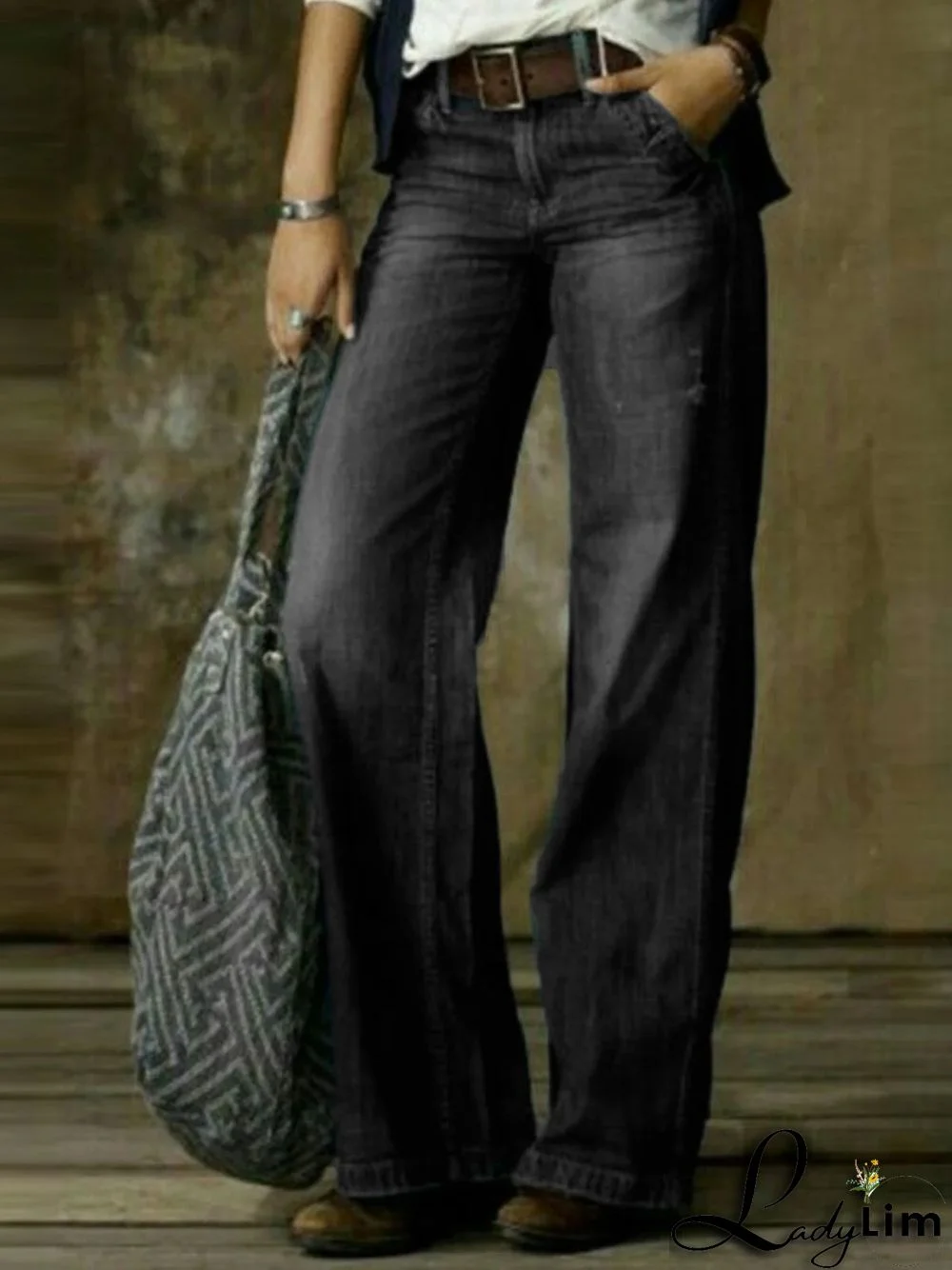 Vintage Fashion Casual Straight Wide Leg Ladies Denim Pants