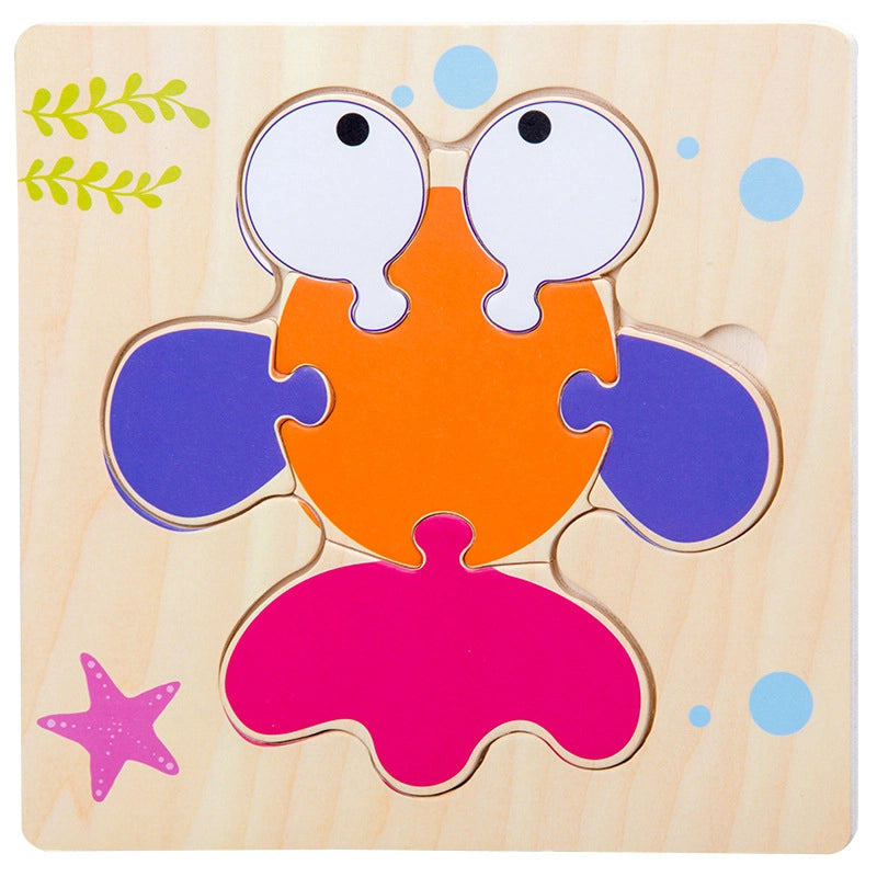 Kindergarten Children’s Enlightenment Early Education Cognition Cartoon Animal Cognition Hand-held Board Wooden Three-dimensional Puzzle Wooden Toys