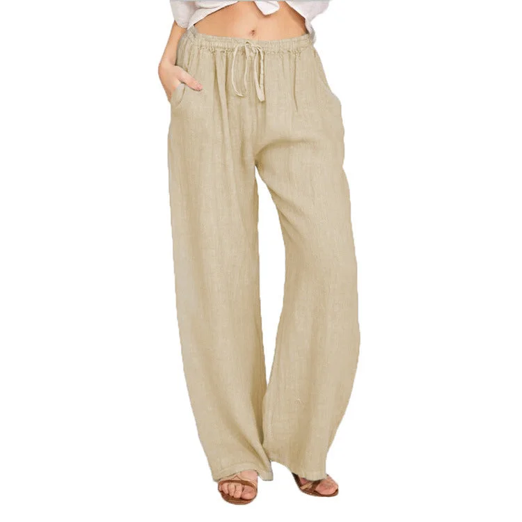 Uveng Blended Women's Plus Size Loose Cotton Linen Casual Pants