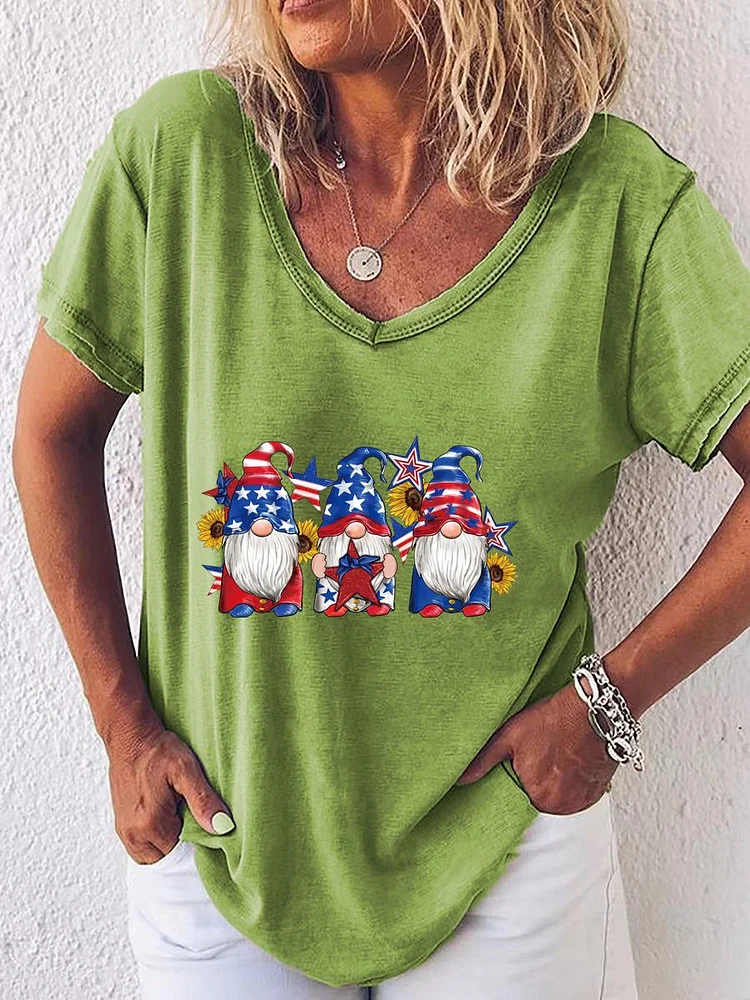 USA Independence Day Dwarf V Neck T-shirt-014113