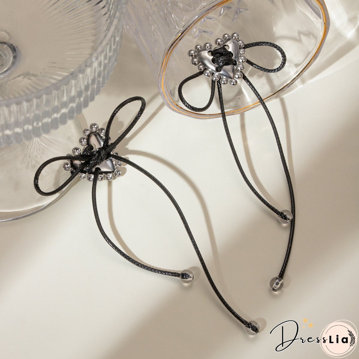 Stainless Steel Wax Rope Heart Earrings