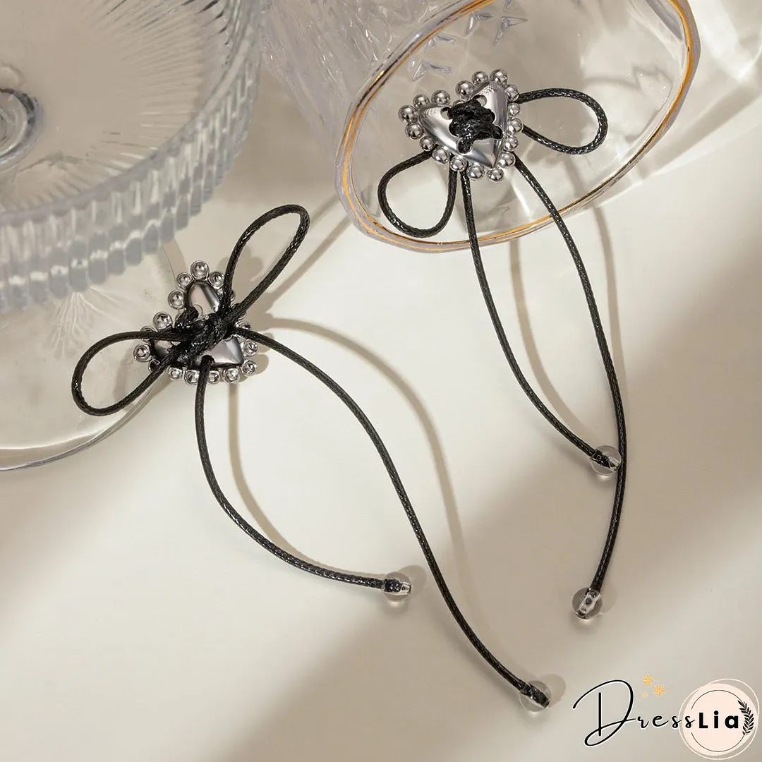 Stainless Steel Wax Rope Heart Earrings