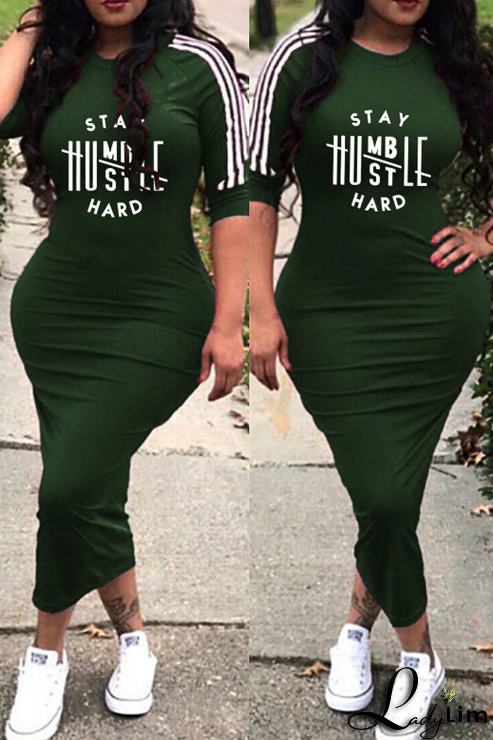 Deep Blue Fashion Casual Letter Print Split Joint O Neck Dresses