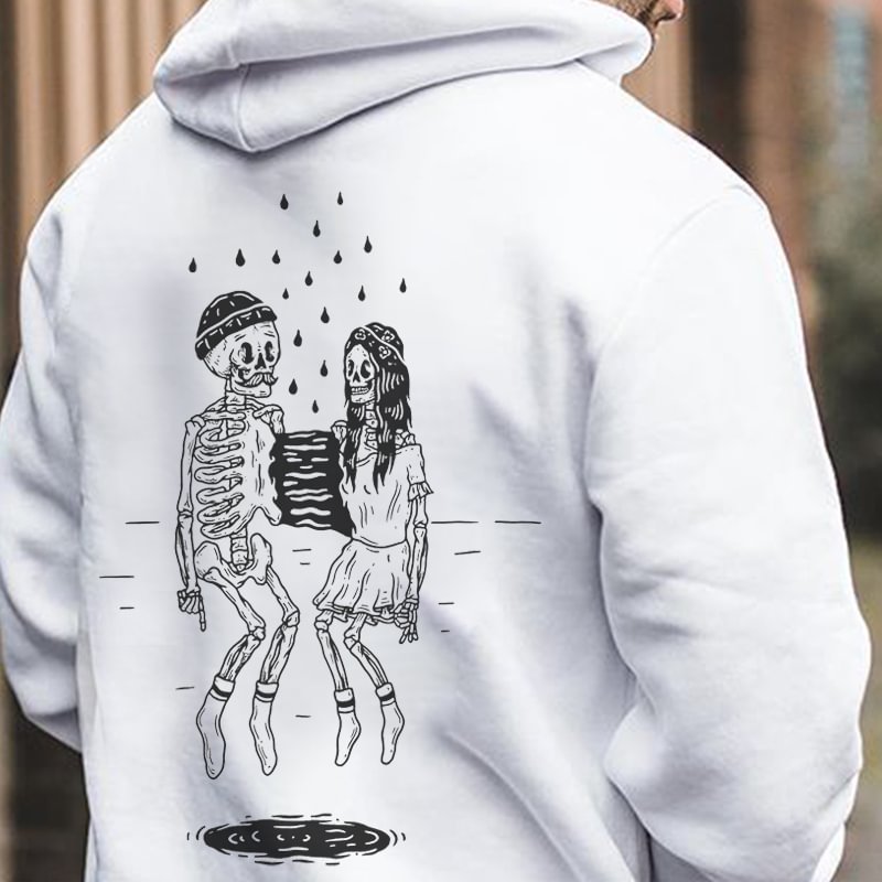 Men's Classic Skeleton Couple Printed White Hoodie - Krazyskull