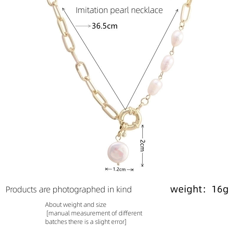 Minimalist Round Imitation Pearl Iron Copper Plating Pendant Necklace3