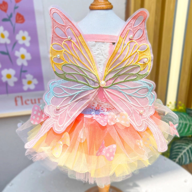 Dog Clothes Summer Thin Cat Princess Dress Rainbow Butterfly Tutu Dress Pet Clothes Dress Supplies