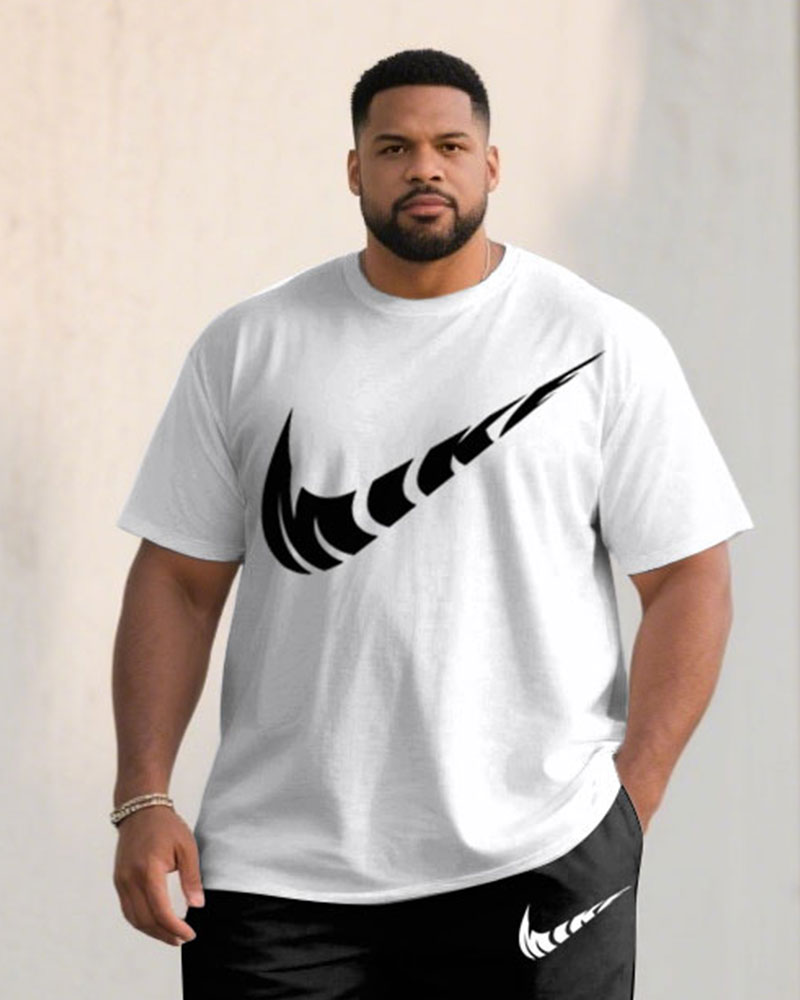 Men's Plus Size Casual Sports Chest Large Logo Printed Short-sleeved T-shirt Shorts Suit
