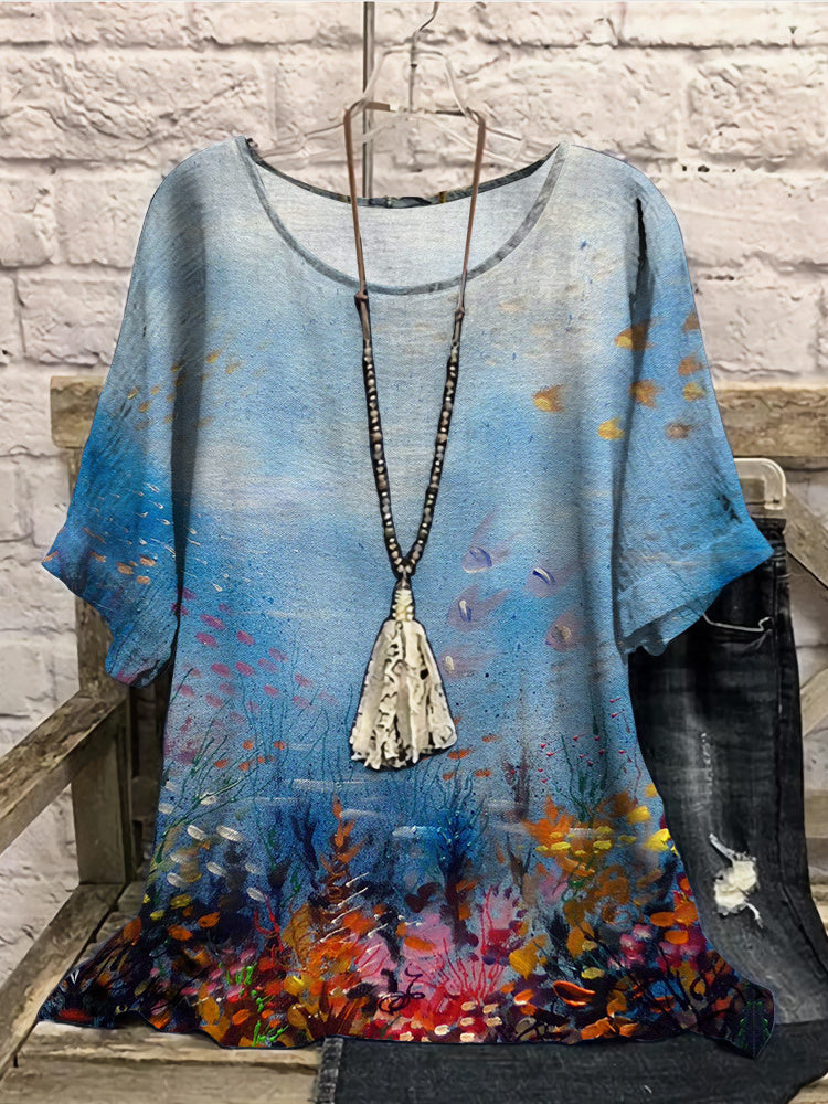 Women Long Sleeve V-neck Graphic Floral Printed Top