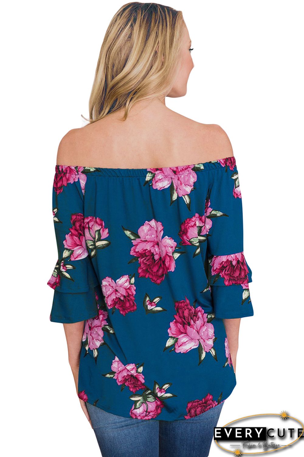 Sky Blue Bring on The Floral Off The Shoulder Top