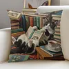 Cat Reading Time-Stamped Cross Stitch Pillow Cover Kit 11CT 3-Strand DIY Embroidery 45x45cm with Zipper tapestrymarket