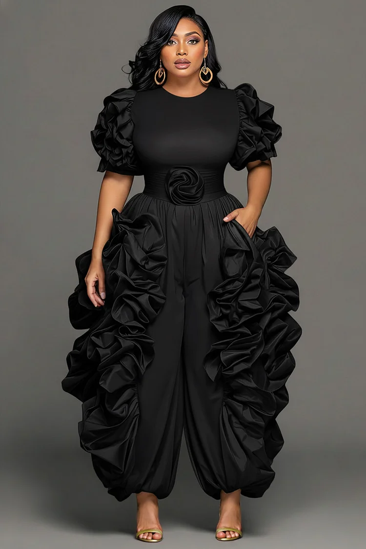 Xpluswear Design Plus Size Wedding Guest Hot Pink Round Neck Short Sleeve 3D Pocket Jumpsuits [Pre-Order] 2024 - Xpluswear