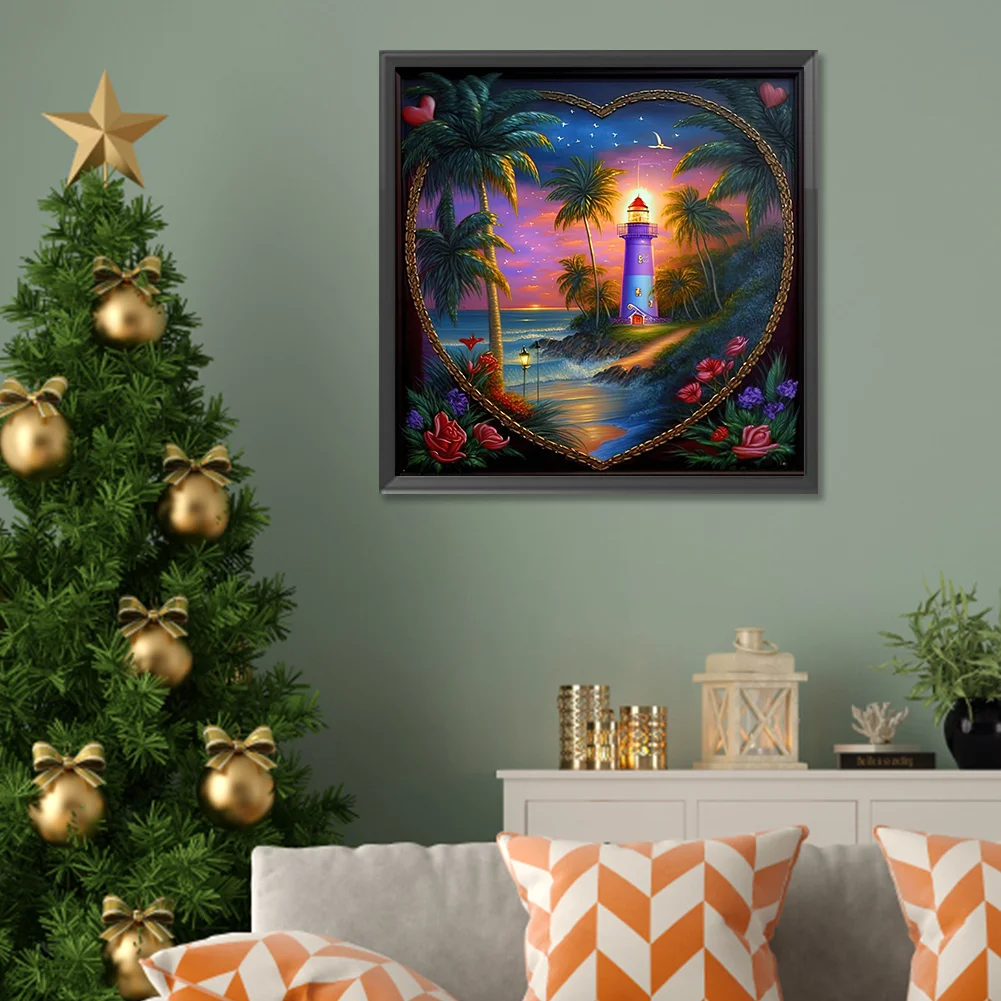 Diamond Painting - Full Round Drill - Beach Lighthouse(Canvas|30*30cm)