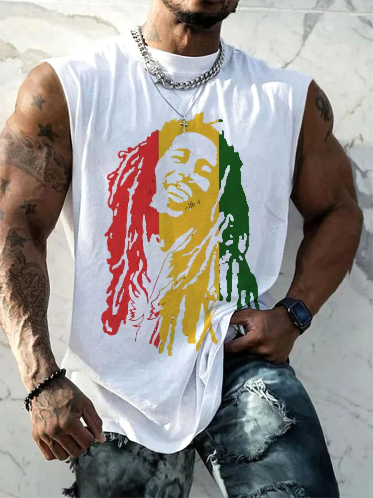 Bob Marley Print Casual Loose Cotton Tank Top